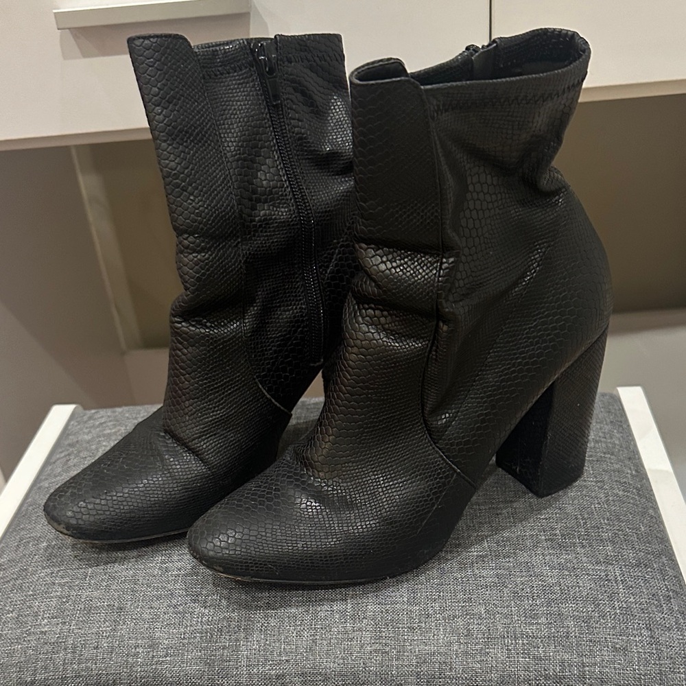 ALDO snake skin black leather bootie